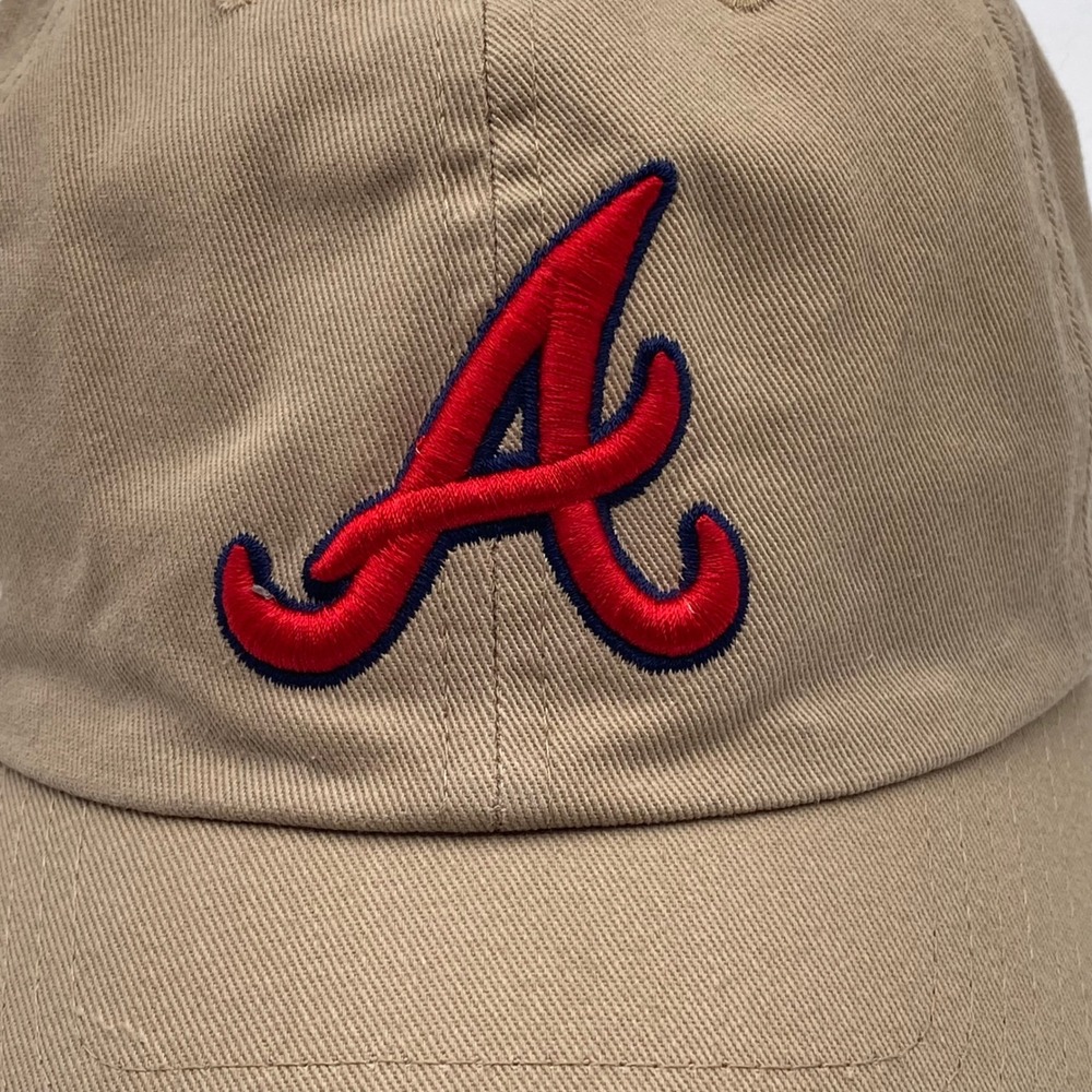 ATLANTA BRAVES 47 Brand Clean Up Hat Cap OSFA Khaki Tan Red Logo Adjustable MLB - Picture 3 of 12